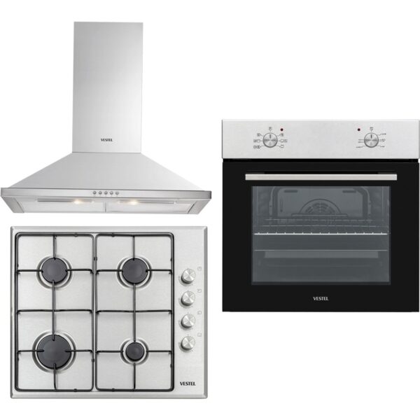 Vestel Inox 3'lü Ankastre Set (Af 5661 Yx Ankastre Fırın + AO-6004 Yx Ankastre Ocak + AD-6001 x 60 cm Davlumbaz)