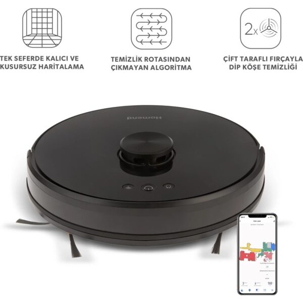 Homend Alex Laser 1282H Moplu ve Haritalamalı Akıllı Robot Süpürge Siyah