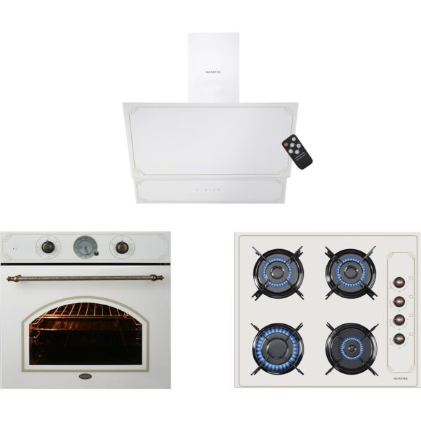 Kumtel Rustik Beyaz Cam Ankastre Set ( ( DA6-835 Beyaz Dav KO-40TAHDF Ocak B66-SF2(AT) )