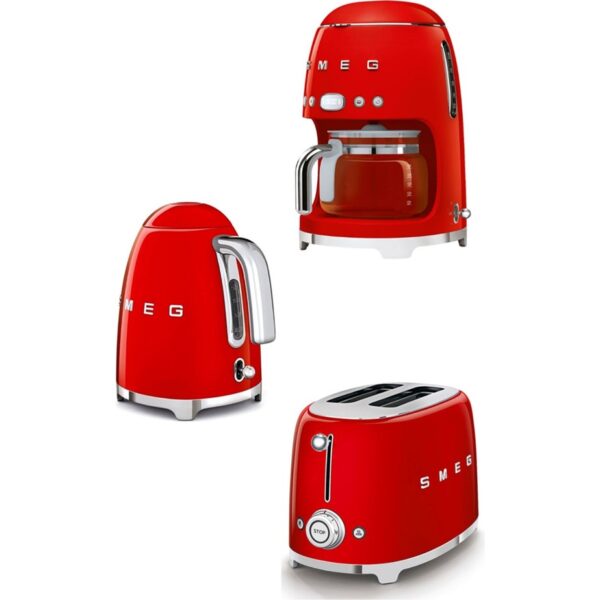 Smeg 50's Style Kırmızı Kettle - 1x2 Ekmek Kızartma Makinesi ve Filtre Kahve Makine Seti Klf-Tsf-Dcf
