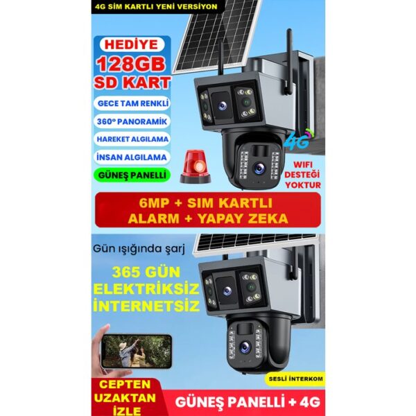 O-kam Sım Kartlı | Güneş Enerjili | 6mp | Hareket Algılama | Mobil Bildirim | Sesli Alarm | Gece Renkli | Insan Algılama | Solar Panelli  Güvenlik Kamerası