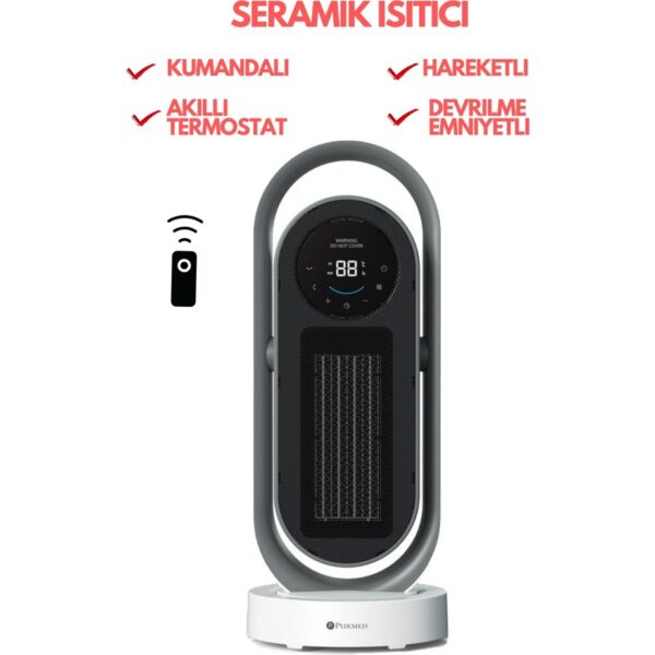 Purmed Kule tipi Kumandalı hareketli Seramik fanlı ısıtıcı
