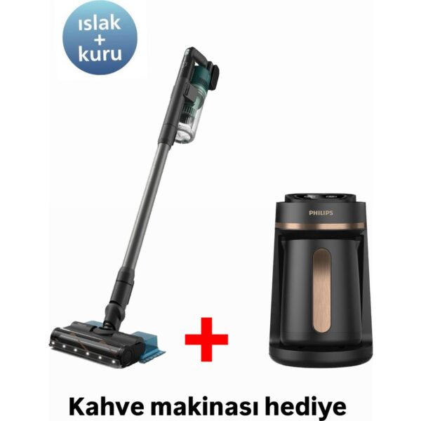 Philips XC6557/01 Cordless Vc Aqua Dikey Şarjlı Süpürge + Philips Series 5000 HDA150/60 Bakır Türk Kahve Makinesi Hediyeli