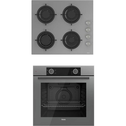 Ferre 2'li Ikili Gri Cam Ankastre CS208 Cam Ocak - XE61CPR Gri Ankastre Fırın